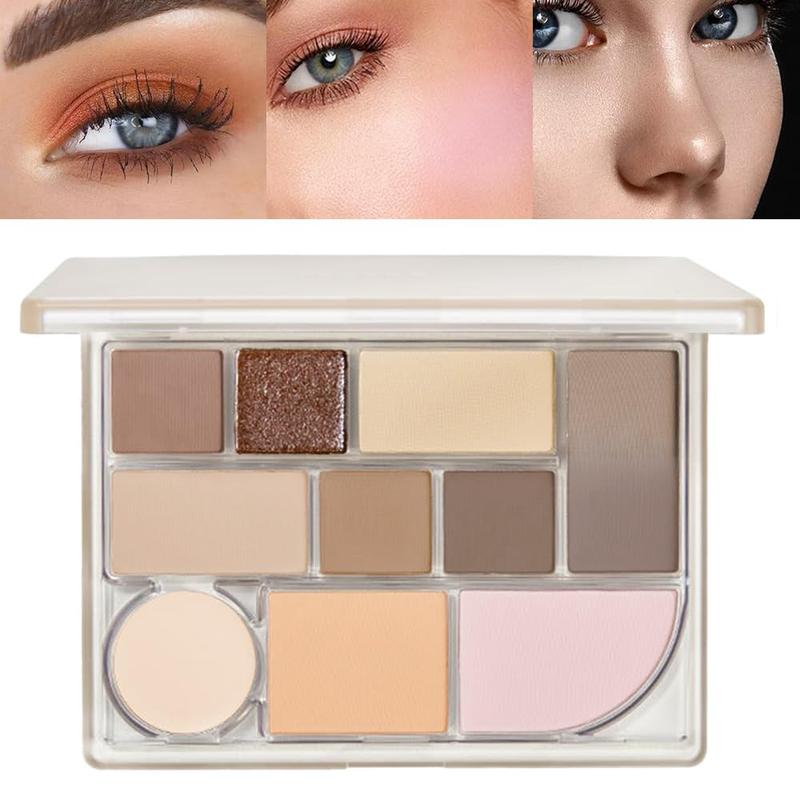 All-in-one Disk Conceal Contour Eyeshadow Palette with Mirror-10 Colors Highly Pigmented Matte Shimmer Primer Powder Makeup-Warm Nude Bronze Neutral Shadows