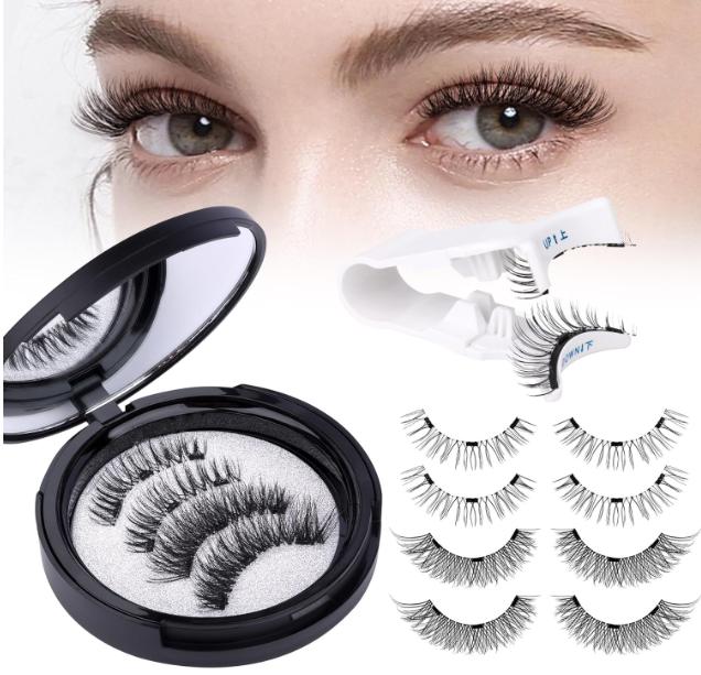 Magnetic Eyelashes Natural Look, Reusable Magnetic Lashes with Applicator, 2 Pairs Magnetic Eyelashes without Eyeliner, Wispy Eyelashes Magnetic Lashes No Glue Needed