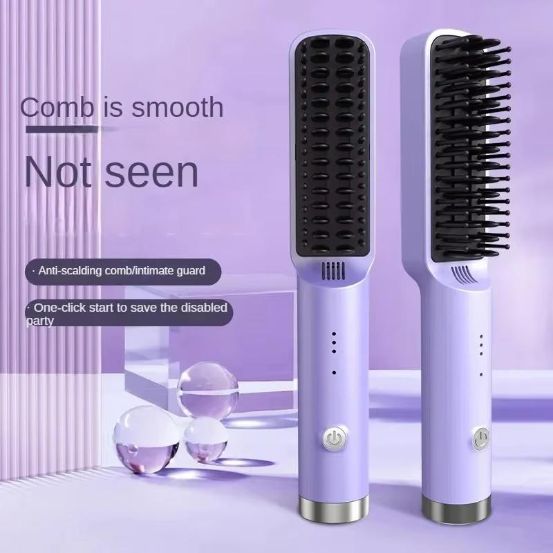 2024 Portable Cordless Hair Straightener Brush,Women Straightening Brush with Negative Ion USB Rechargeable, Hot Comb Hair Straightener for Travel,Household,Gift electric  comb