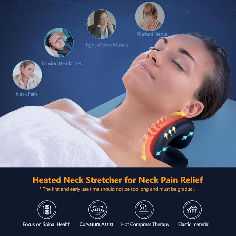 Neck Stretcher for Neck Pain Relief, Heated Cervical Traction Device Pillow with Graphene Heating Pad, Neck and Shoulder Relaxer for TMJ Pain Relief and Cervical Spine Alignment (Black)