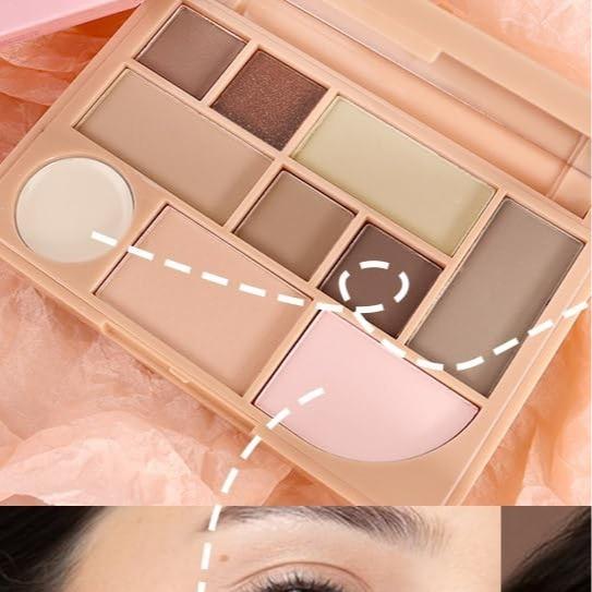 All-in-one Disk Conceal Contour Eyeshadow Palette with Mirror-10 Colors Highly Pigmented Matte Shimmer Primer Powder Makeup-Warm Nude Bronze Neutral Shadows