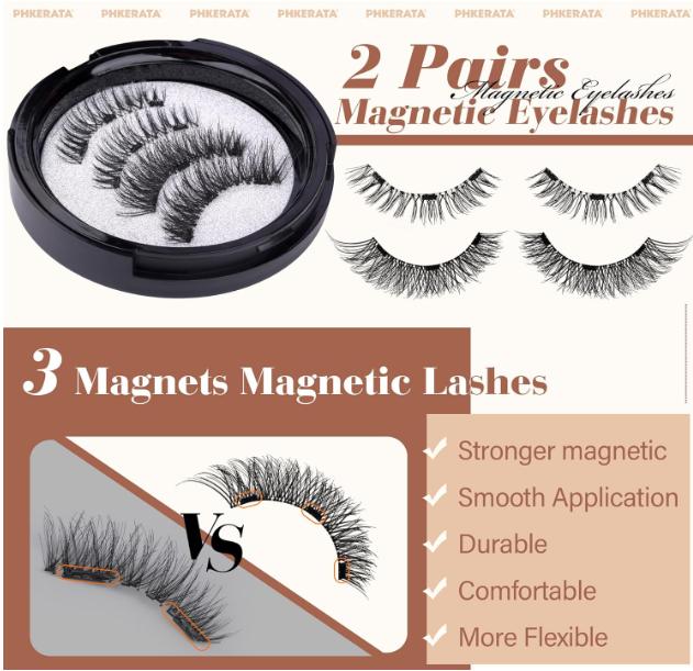 Magnetic Eyelashes Natural Look, Reusable Magnetic Lashes with Applicator, 2 Pairs Magnetic Eyelashes without Eyeliner, Wispy Eyelashes Magnetic Lashes No Glue Needed