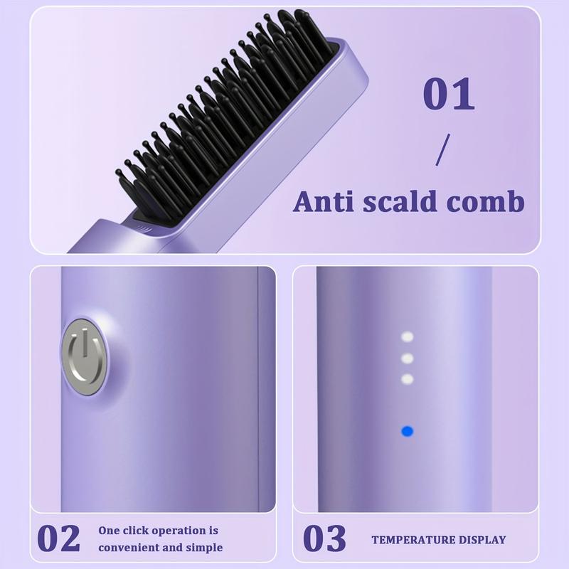 2024 Portable Cordless Hair Straightener Brush,Women Straightening Brush with Negative Ion USB Rechargeable, Hot Comb Hair Straightener for Travel,Household,Gift electric  comb