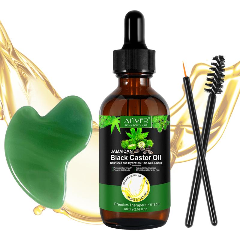 ALIVER  Castor Oil with Gua Sha Tool for Skin and Body Care (60ml)