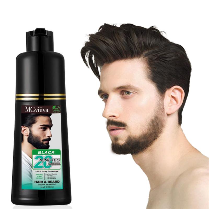 3-in-1 Black Beard Dye Shampoo for Men,Mustache Color Shampoo for Gray,Blends Away Gray in Minutes,Multiple Use,Cover Grey Hair Instantly,Semi-permanent Natural Black,No More Kit for Men, Haircare Hair Dye ,200ML