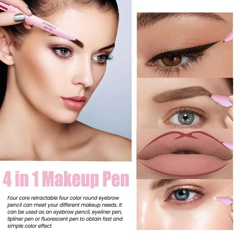 4 in 1 Multifunctional Makeup Pen with Brush, 2 Counts set Long Lasting Eyeliner Lip Liner Pencil & Brush, Beauty & Personal Care Makeup Pen for Women & Girls