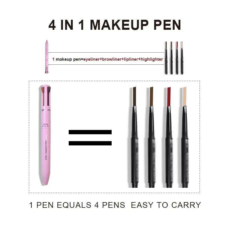 4 in 1 Multifunctional Makeup Pen with Brush, 2 Counts set Long Lasting Eyeliner Lip Liner Pencil & Brush, Beauty & Personal Care Makeup Pen for Women & Girls