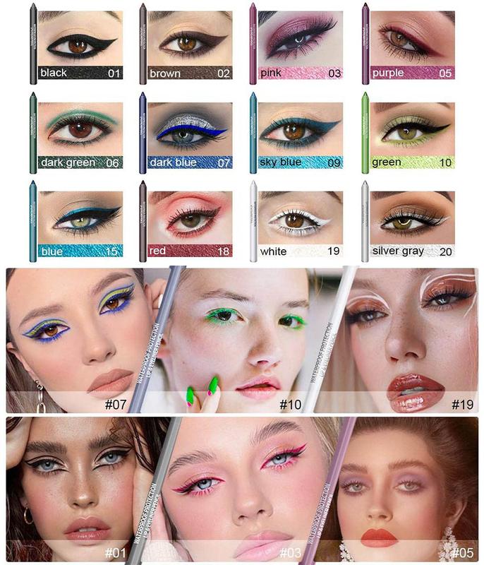 12Pcs Green Blue White Black Brown Purple Color Gel Glitter Eyeliner Pencils Set for Women Waterline Waterproof Smudge Proof lapiz