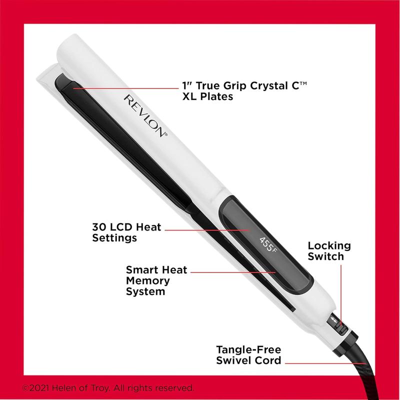 REVLON Crystal C + Ceramic Digital Hair Flat Iron | Long-Lasting Shine and Less Frizz, (1 In) Helen of Troy