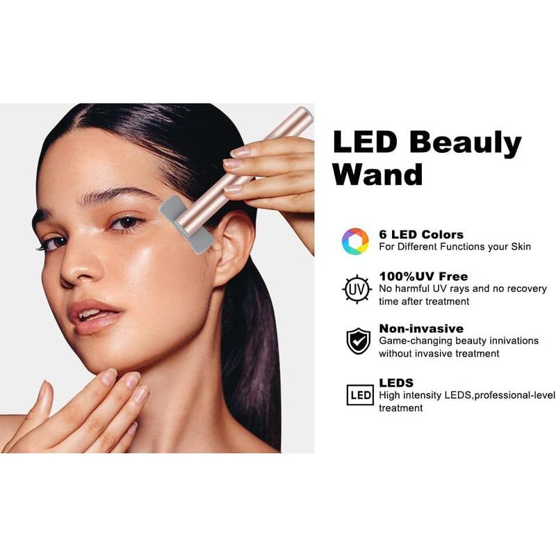 6-in-1 LED Light Therapy Eye Equipment for Skin, Facial Massager with Vibrations & Thermal, Anti-Aging Beauty Wand for Wrinkle Reduction