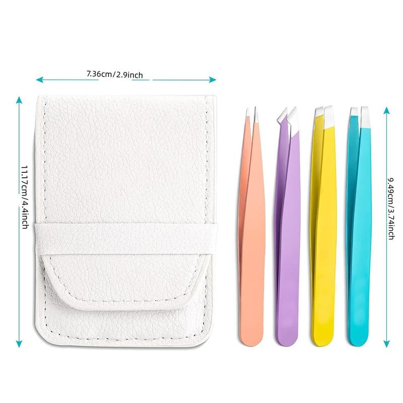 4pcs Portable Eyebrow Tweezers Set With Storage Case, Multicolor Eye Beauty Makeup Cosmetic Tool