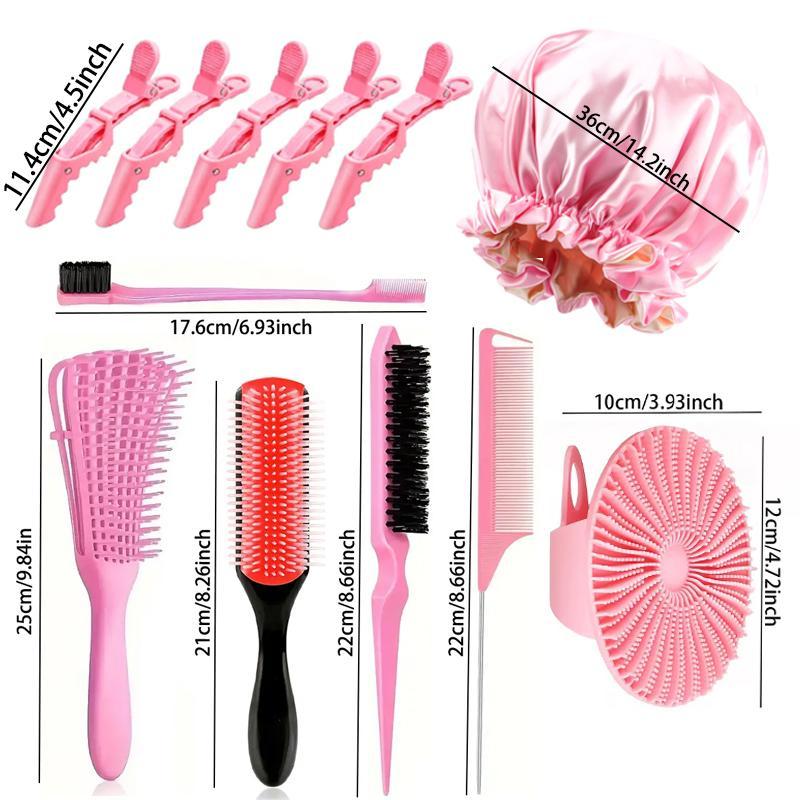 Heatless Styling Tool Set, 12pcs Detangling Brush Set Including 5 Counts Hair Comb & 5 Counts Crocodile Clip & 1 Count Hair Cap & 1 Count Bath Brush, Professional Hair Care Tools For Women & Girls