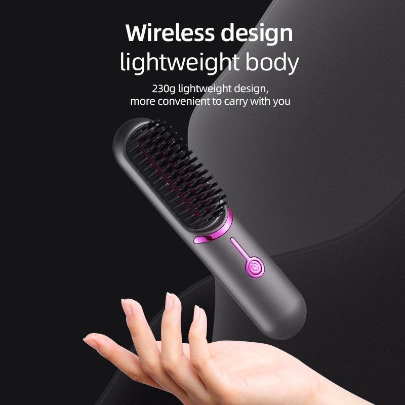 Cordless Negative Ion Hair Straightener Brush, USB Rechargeable Fast Heating Straightening Brush, Lightweight for Travel