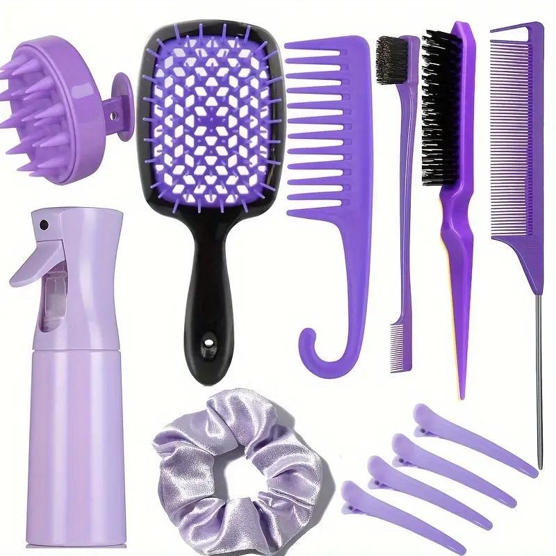 Hair Styling Tool Set, 12pcs set Hair Brush & Combs & Massage Brush & Hair Tie & Hair Clips & Hair Spray Bottle, Heatless Styling Tools Set, Hair Products, Hair Essentials, Slick Back Bun Girl, Hair Styling Tools, French Combs, Christmas Gift