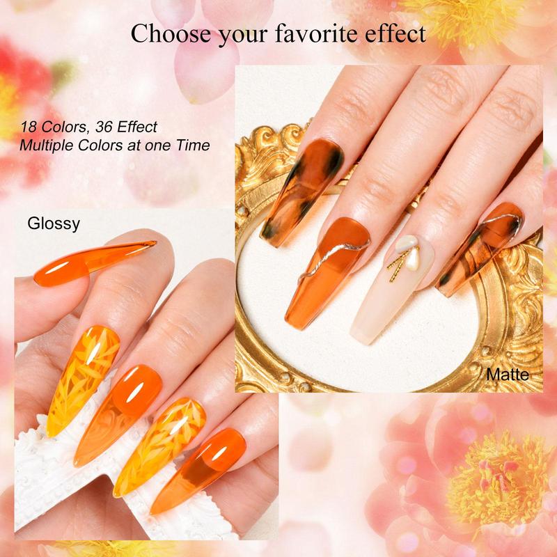 Colorful Jelly Amber Gel Nail Polish Set, 18pcs set Colorful Crystal Translucent Nail Art Gel, Semi Permanent UV Gel Polish Varnish, Christmas Gift