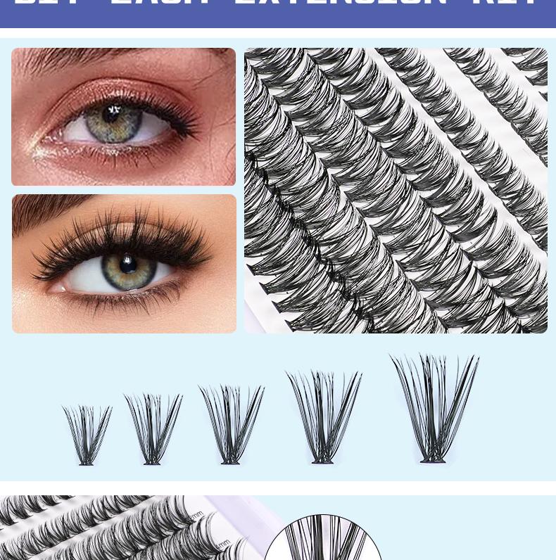 Eyelash 240pcs DIY Eyelash Expansion Kit 30+40D, Eyelash Waterproof Bonding and Sealing DIY Eyelash Extensions Eyelash Poly Bundle Waterproof Eyelash Poly Kit Cosmetics, Eyelash Extensions, Makeup, Gifts Contour Curler