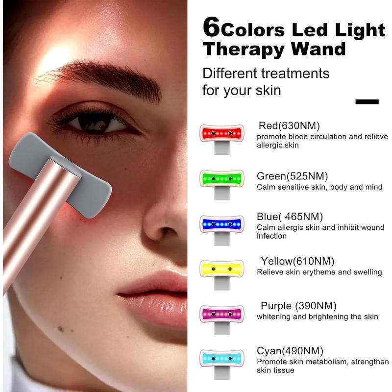 6-in-1 LED Light Therapy Eye Equipment for Skin, Facial Massager with Vibrations & Thermal, Anti-Aging Beauty Wand for Wrinkle Reduction