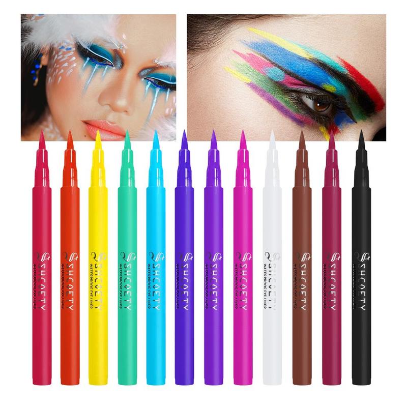 Long Lasting Eyeliner Pen, 12pcs set Waterproof Eyeliner Pencil, Quick Drying Eyeliner Pen with Precise Flexible Tip and Comfortable Grip