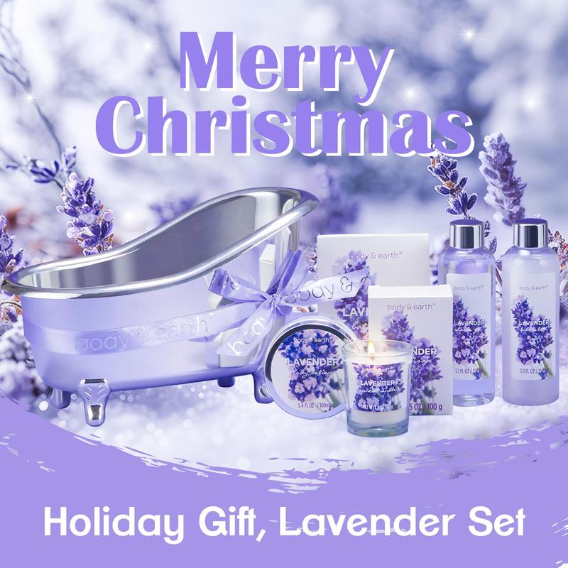 Lavender Gift Set for Women – Body & Earth Bath Set with Bubble Bath, Body Lotion & Scented Candle, Perfect Christmas & Bath Gifts for Women