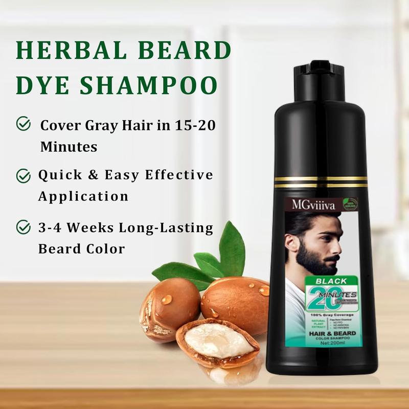 3-in-1 Black Beard Dye Shampoo for Men,Mustache Color Shampoo for Gray,Blends Away Gray in Minutes,Multiple Use,Cover Grey Hair Instantly,Semi-permanent Natural Black,No More Kit for Men, Haircare Hair Dye ,200ML