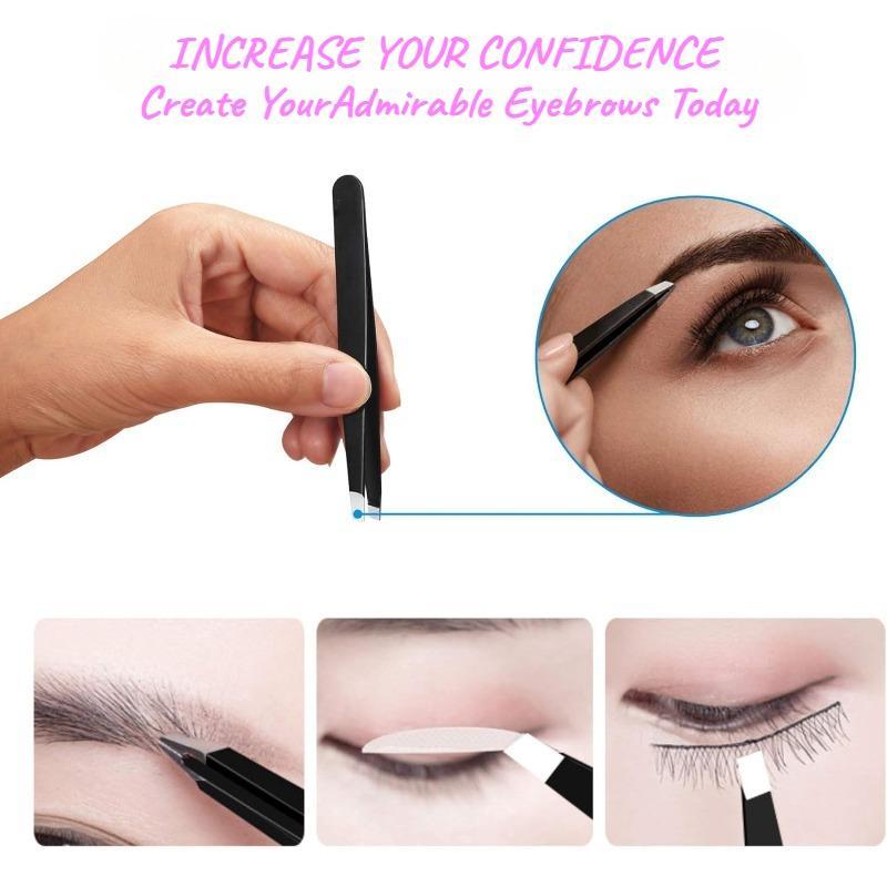 Eyebrow Tweezers Set, 4 Counts set Multifunctional Manual Eyebrow Tweezers with Storage Case, Professional Makeup Tools for Women & Men