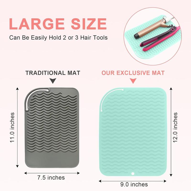 Plus Size Silicone Heat Resistant Mat, Portable Travel Hot Tools Pad Cover for Curling Iron, Flat Iron, Hair Straightener and Other Hair Styling Tools(12.0