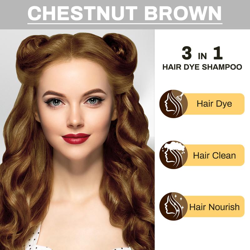 KAISASA Chestnut Brown Hair Dye Shampoo 3 in 1,Herbal Ingredients,Contains Ginseng Extract,Natural Haircoloring, Plant Haircare,black hairdye