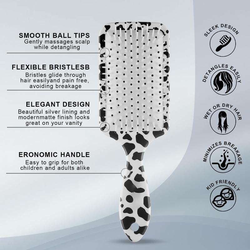 Cow Print Hairbrush & Paired with portable mirror,  Detangling Brush Anti Static Massage Comb  Brush For All  Wet And Dry ,8.5 inch