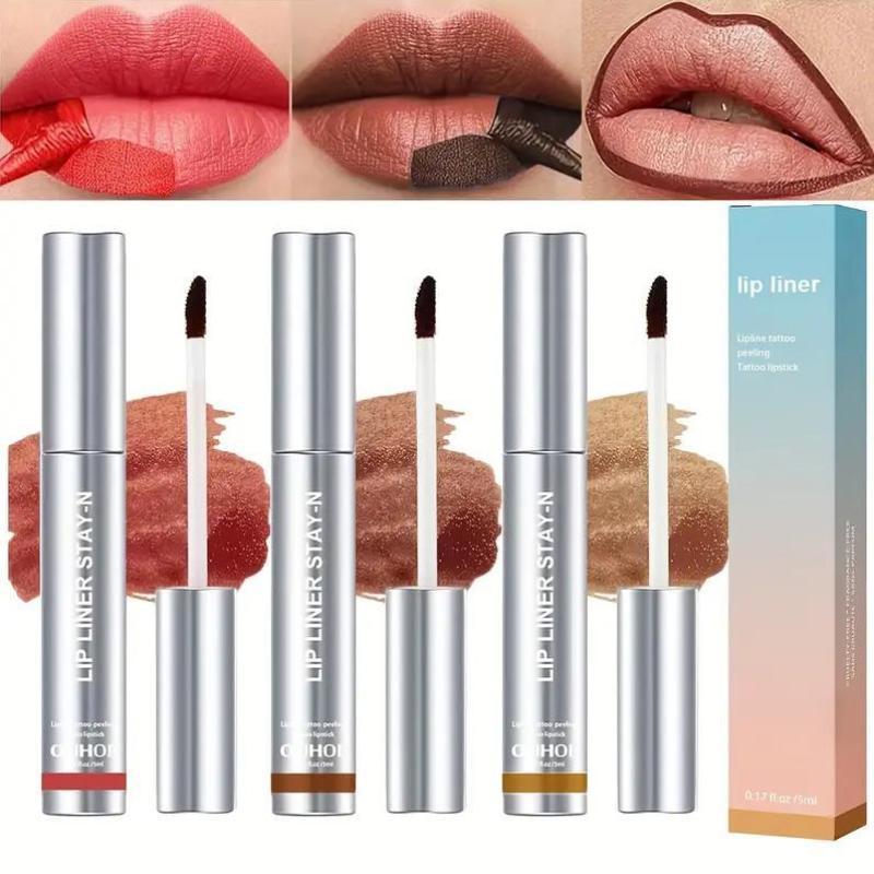 Long Lasting Peel Off Lip Liner Tattoo, 3 Counts set Waterproof Peel Off Lip Stain, Semi-permanent Matte Lip Stick, Girls and Women Makeup Accessories, Christmas Gift