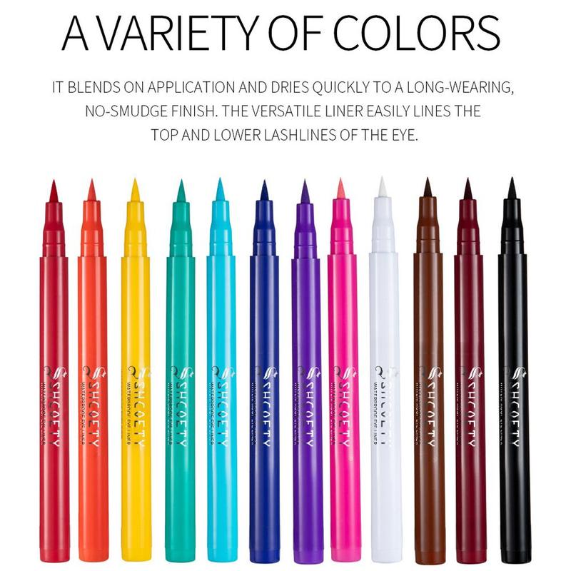 Long Lasting Eyeliner Pen, 12pcs set Waterproof Eyeliner Pencil, Quick Drying Eyeliner Pen with Precise Flexible Tip and Comfortable Grip