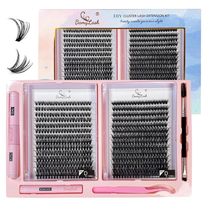 Curling Segmented False Eyelashes Kit, 1 Set Fluffy Cluster Lashes with Eyelash Glue & Tweezers & Remover & Brush, Natural Look Eyelash Extensions Set