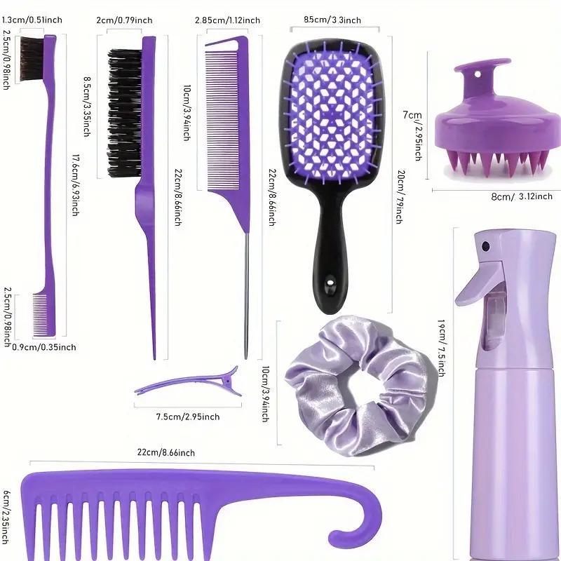 Hair Styling Tool Set, 12pcs set Hair Brush & Combs & Massage Brush & Hair Tie & Hair Clips & Hair Spray Bottle, Heatless Styling Tools Set, Hair Products, Hair Essentials, Slick Back Bun Girl, Hair Styling Tools, French Combs, Christmas Gift