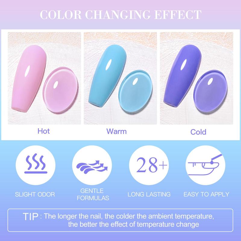 Aurora Thermal Gel Nail Polish Set, 12pcs set Gradient Temperature Changing Semi Permanent Nail Art Gel Varnish, Nail Art & Nail Polish for Women & Girls