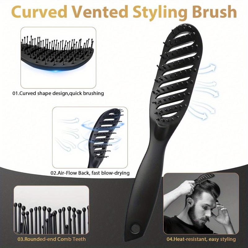 7Pcs Men's Hair Styling Set: Vent Brush, Round Brush, Wide-tooth Comb, Texture Comb for Blow Drying, Detangling, Grooming, and Hairdressing