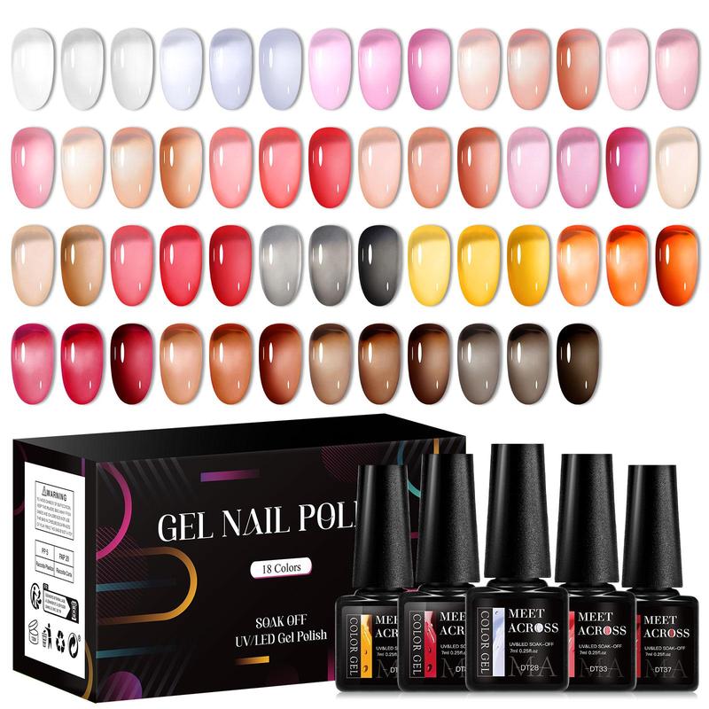 Colorful Jelly Amber Gel Nail Polish Set, 18pcs set Colorful Crystal Translucent Nail Art Gel, Semi Permanent UV Gel Polish Varnish, Christmas Gift