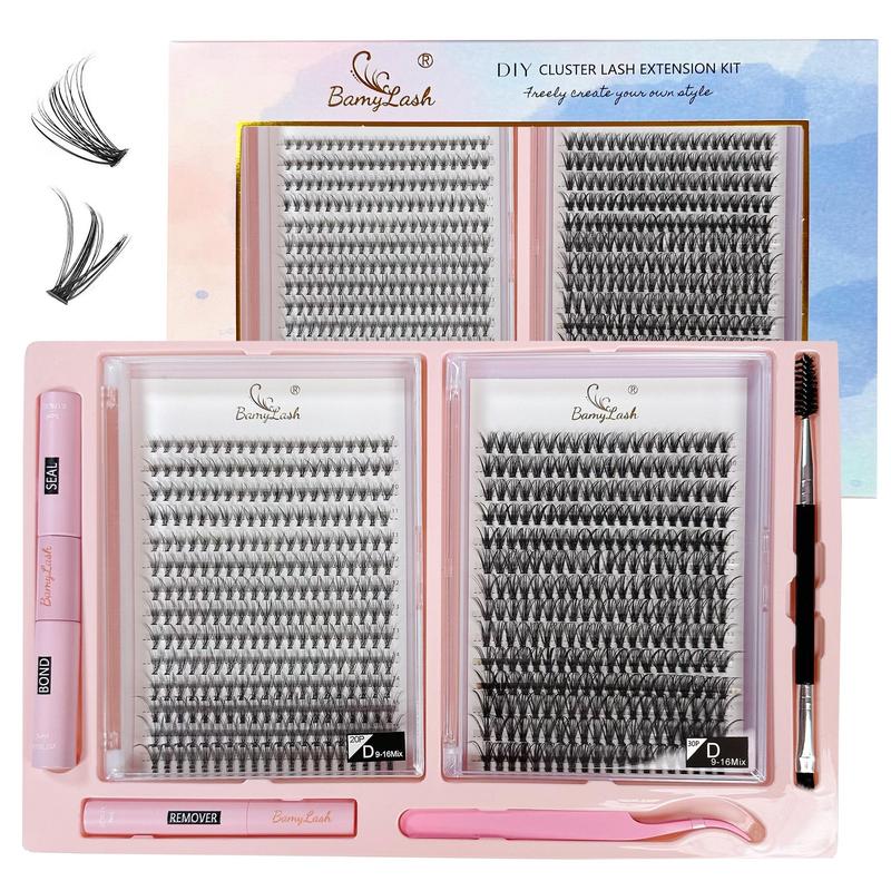 Curling Segmented False Eyelashes Kit, 1 Set Fluffy Cluster Lashes with Eyelash Glue & Tweezers & Remover & Brush, Natural Look Eyelash Extensions Set