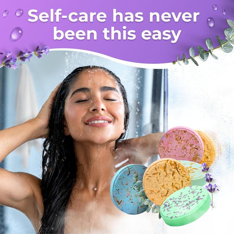 Cleverfy Shower Steamers Aromatherapy - Christmas Gifts for Women and Stocking Stuffers for Adults and Teens. Box of 6 Premium Self Care Shower Bombs with Essential Oils. Purple Set