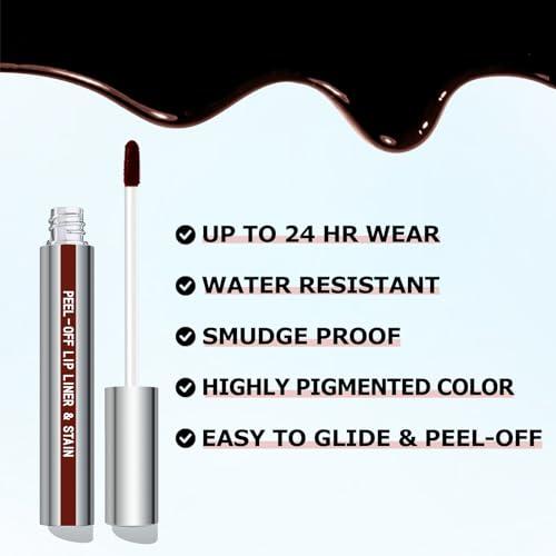 Cilrofelr Peel Off Lip Liner Stain, Long Wear Tattoo Lip Liner with Tweezer, Peel Off Lip Stain with Matte Finish, Long Lasting, Waterproof, Transfer-proof, Highly Pigmented Color (Cocoa)