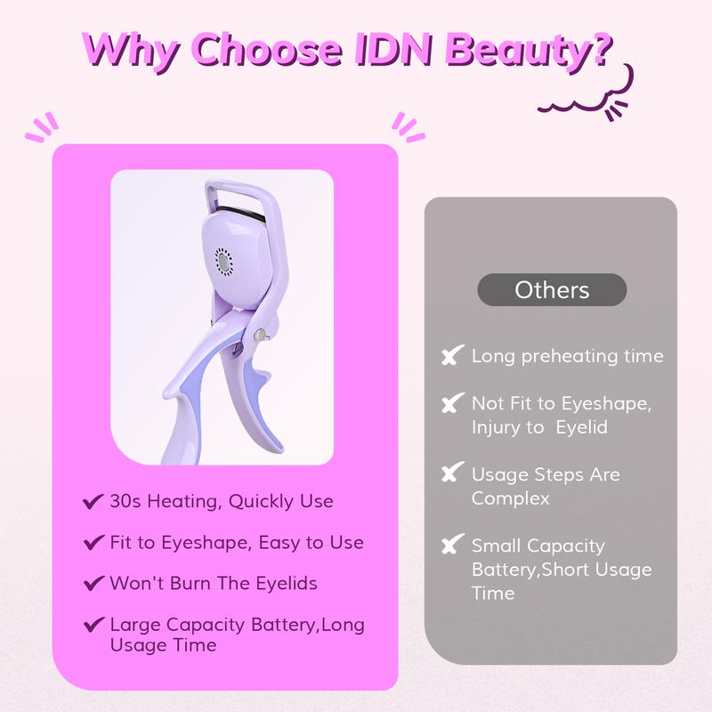 IDN Heated Eyelash Curlers with 3 Heating Modes Compact beauty care makeup accessories Wedding and Festival Party eyelash tool makeup tools