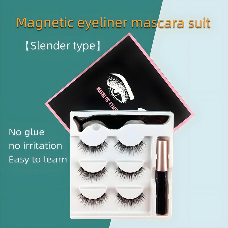 Eyeliner & Eyelashes Set, 3 Pairs Reusable Natural Look Eyelash Extensions with Accessories, Self Grafting Curl Eyelashes, Eye Makeup Product for Women & Girls