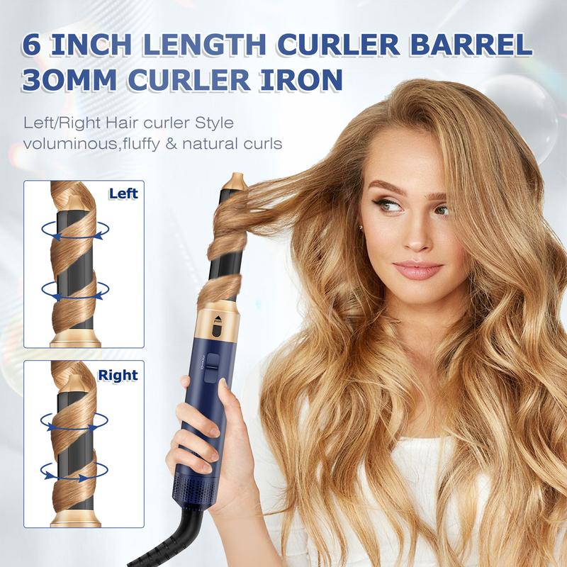 5 in 1 Hair Dryer Power Smoothing Conditioning Styling Tool - Curling Iron Hot Air Brush System with Hair Measuring Hair Dryer Brush, Smoothing Brush, Curling Brush - Curling Iron Styler - Intelligent Thermal Control, Detachable Multi-Use Styler (Blue)