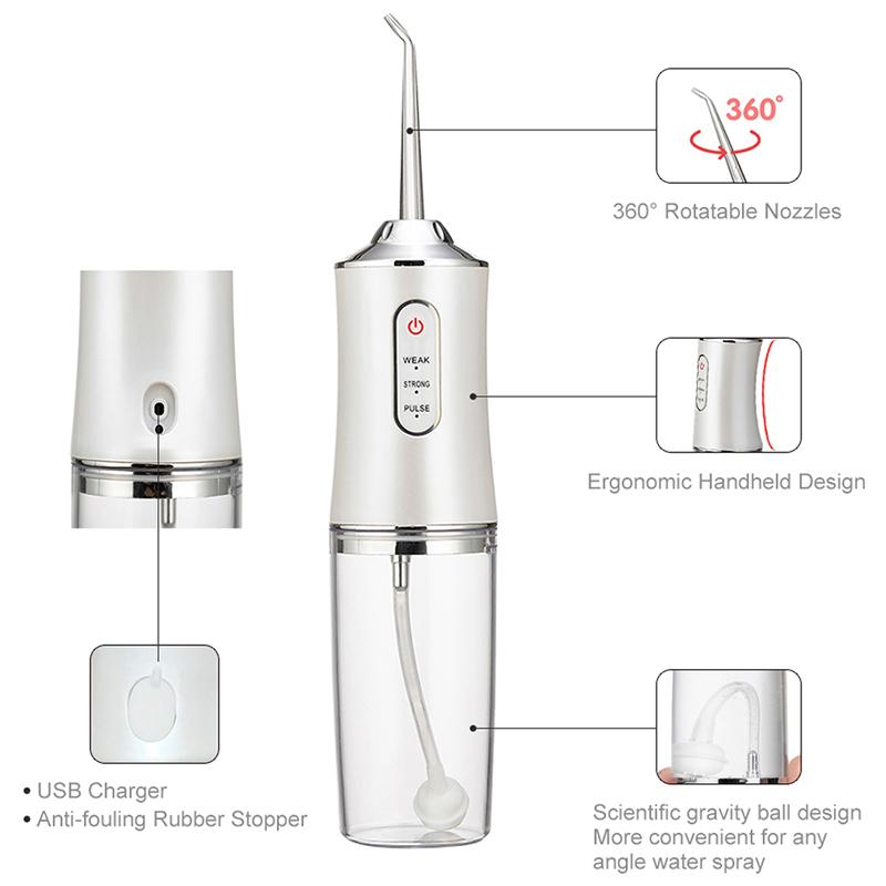 Water Flosser for Teeth, Rechargeable, 4 Jet Tips, Perfect for Oral Care at Home and on the Go