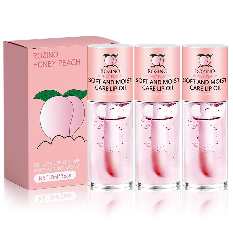 Peach Moisturizing Lip Oil, 3 Counts set Long Lasting Moisturizing Lip Oil, Hydrating Lip Oil, Lip Care Product for Women & Girls, Christmas Gift