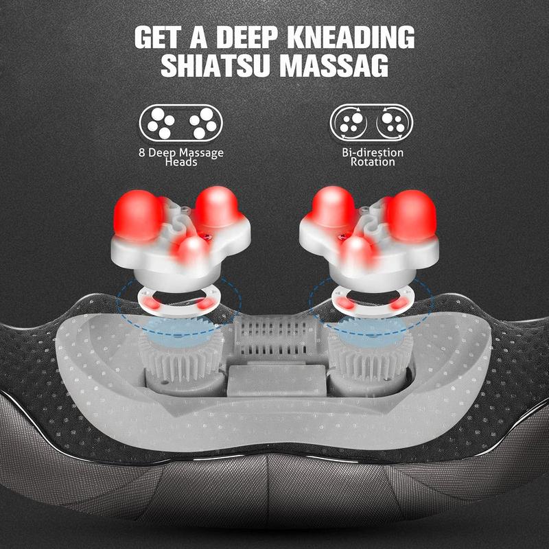 Neck Massager with Heat - Electric Shiatsu Deep Kneading Back Massage for Neck Pain, Shoulder, Waist, Relax Gift for Her Him Women Men Dad Mom Christmas Mothers Day Fathers Gifts