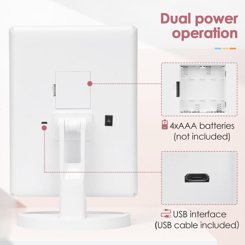 Chrismas gift Trifold Vanity Mirror with Lights，Makeup Mirror with Lights and 1x 2x 3x Magnification Rechargeable Lighting 21LED Mirror Touch Screen Two Power Supply Modes Make Up Mirror