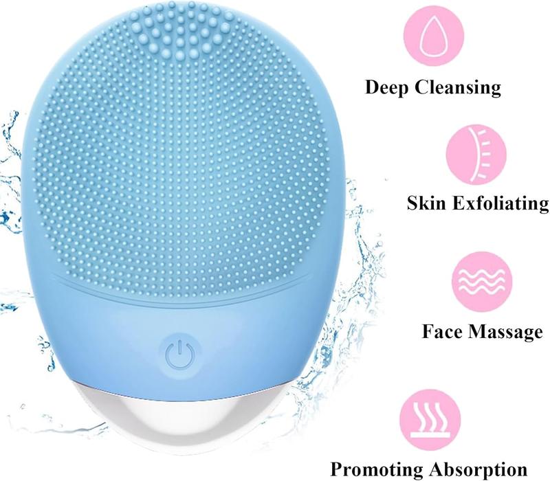 Facial Cleansing Brush, 3-in-1 Electric Soft Silicone Waterproof Face Scrubber, USB Rechargeable IPX7 Waterproof Sonic Vibrating Face Brush for Deep Cleansing, Gentle  and Massaging Durable Skin Care