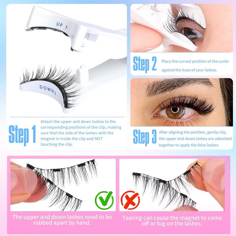 SQueen Magnetic Eyelashes Reusable Applicator Fluffy False Eyelashes, 2 Pair No Glue Easy Put On Reusable Lashes Extension Makeup Cosmetic