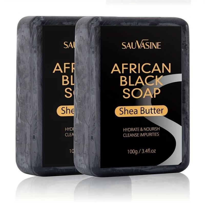 African Black Soap, 2 Counts Moisturizing Skin Soap, Deep Cleansing Skin Soap for Face & Body, Body Wash & Cleansers for Men & Women