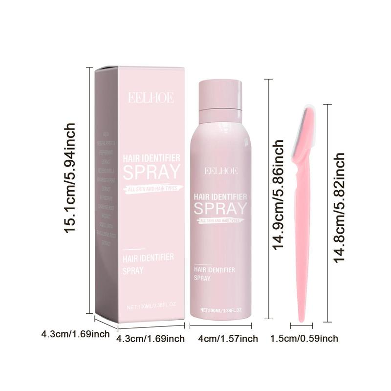 100ml Hair Identifier Spray with Eyebrow Trimmers, 1 Count Gentle Moisturizing Facial Hair Removal Spray & 4 Razors, Facial Hair Removal Product for Women