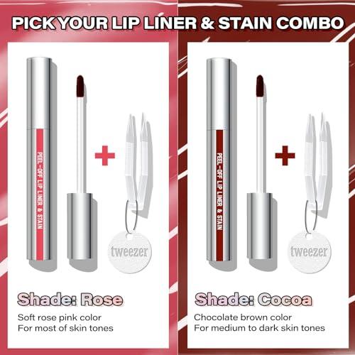 Cilrofelr Peel Off Lip Liner Stain, Long Wear Tattoo Lip Liner with Tweezer, Peel Off Lip Stain with Matte Finish, Long Lasting, Waterproof, Transfer-proof, Highly Pigmented Color (Cocoa)